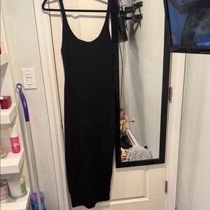 Classic Black Ribbed Tank Midi Dress